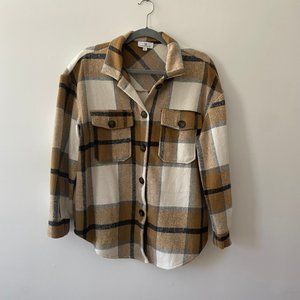 Urban Daizy Oversized Flannel "Shacket "(Yellow/Cream - Sz. Small)